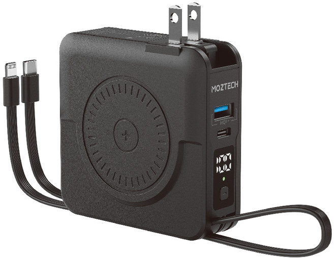 MOZTECH 萬能充Pro 五合一行動電源 內建AC插頭 支援PD快充 輕巧便攜, 紳士黑, MOA08