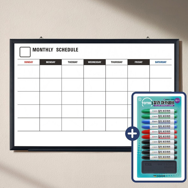 자석 스케줄 보드 영문형 + 칼라 마카콤비 세트, 블랙우드