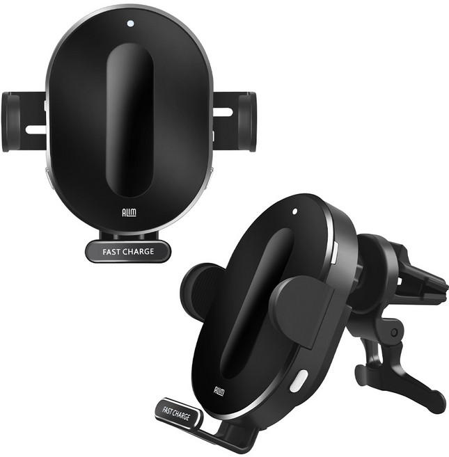 에이그랩 차량용 자동센서 고속 무선충전 거치대 전동날개 휴대폰 FOD 과충전방지 송풍구, Qi-C2500, 블랙