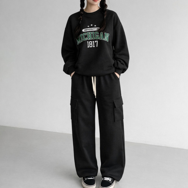 다미타니 긴팔 맨투맨 밴딩 카고 팬츠 트레이닝 세트 OCZ0903