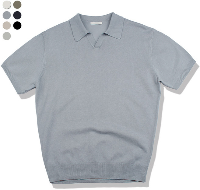 오마보이 남성용 비스코스 오픈카라 반팔 니트