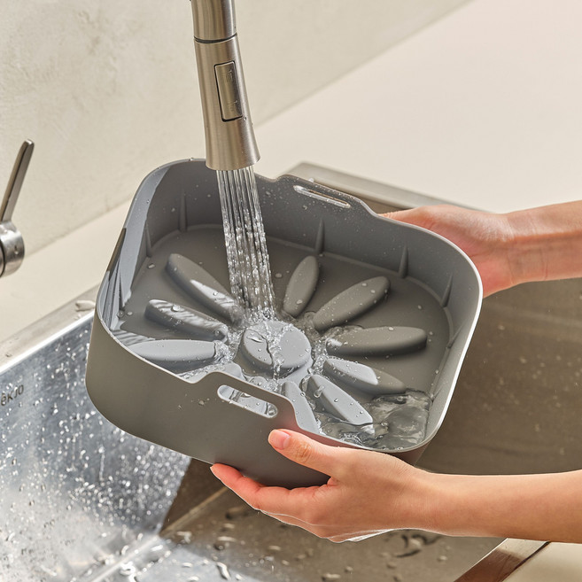 프리옴 에어프라이어 실리콘 용기 9L 사각바스켓 전용, 1개, 그레이