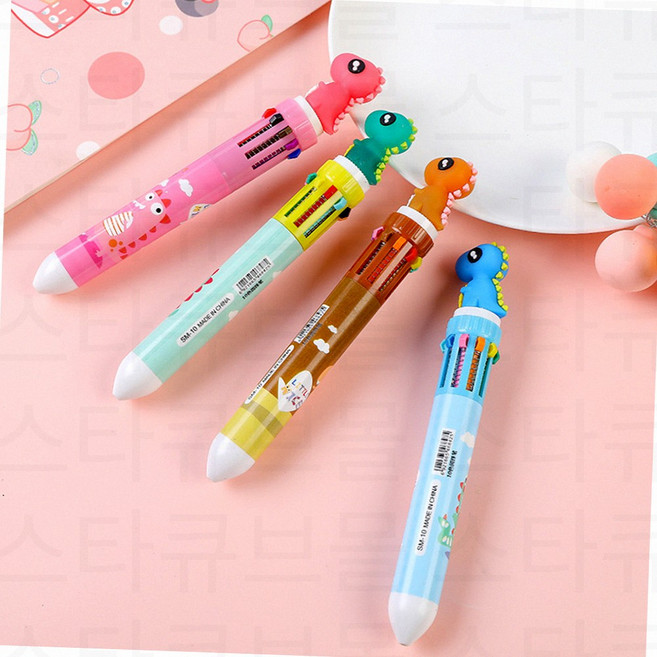 귀여운 피규어 인형 멀티펜 캐릭터 푸시펜 다용도 선물용 10색 볼펜, 공룡랜덤