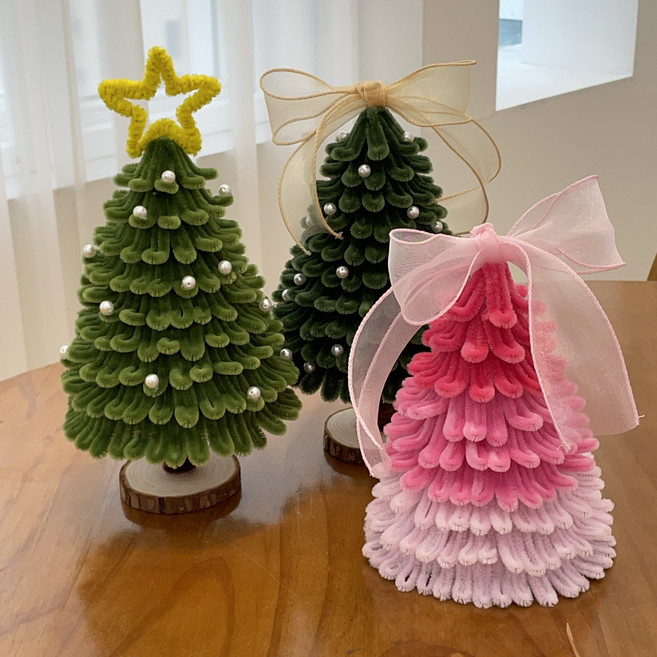 [자체제작 동영상 제공] 미니 모루 크리스마스 트리 DIY 만들기 패키지 공예 탁상용 작은트리, 리본, 바이올렛, 1개