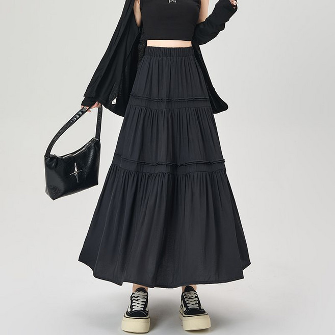 COSYEVNO 여성 스커트 가을 빅사이즈 루즈핏 패션 주름 밴딩 하이웨스트 A라인 스커트 lyjbsq02