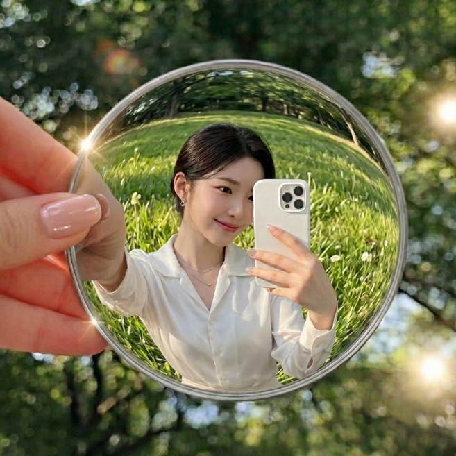 르미우 여행 셀카 촬영 휴대용 미니 볼록거울, 1개, 실버