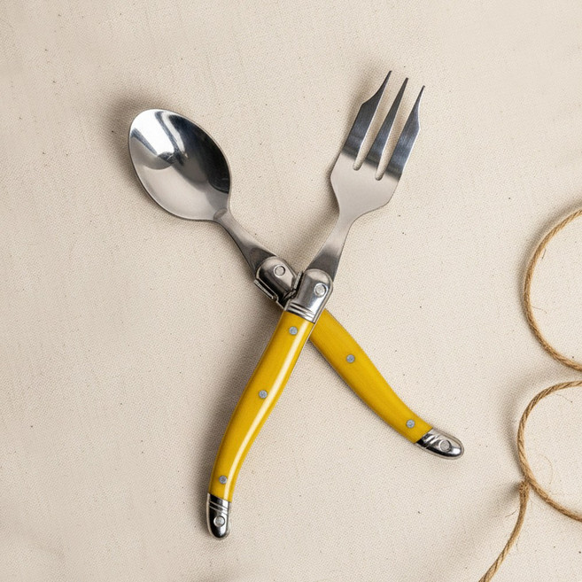 장네론 라귀올 티세트 2P 세트 디저트 티스푼 티포크, 1개, 티스푼 + 티포크, 옐로우