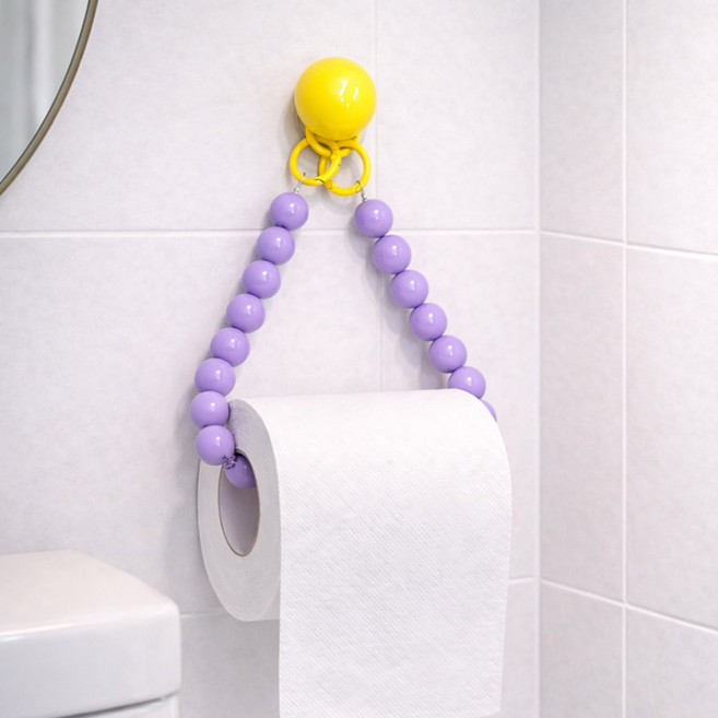 구슬 토퍼 비즈 휴지걸이 무타공 벽걸이 두루마리 홀더, 1개, 퍼플옐로우