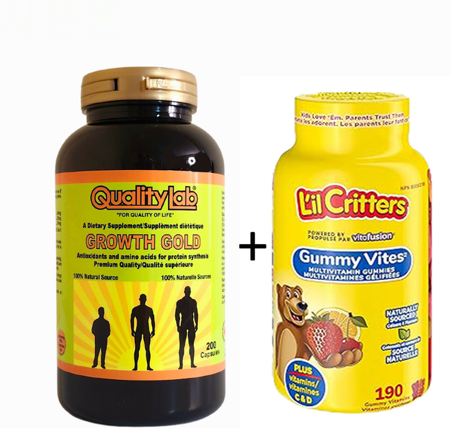 캐나다 퀄리티랩 그로스 골드 200캡슐 성장기 어린이 청소년 + 릴크리터스 구미 바이트, 200정, 1개