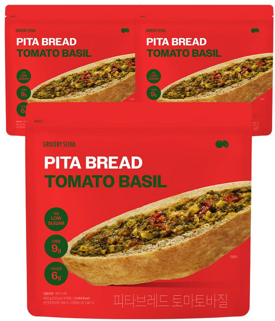 그로서리서울 피타브레드 토마토바질 480g 3봉 (12개입), 3개