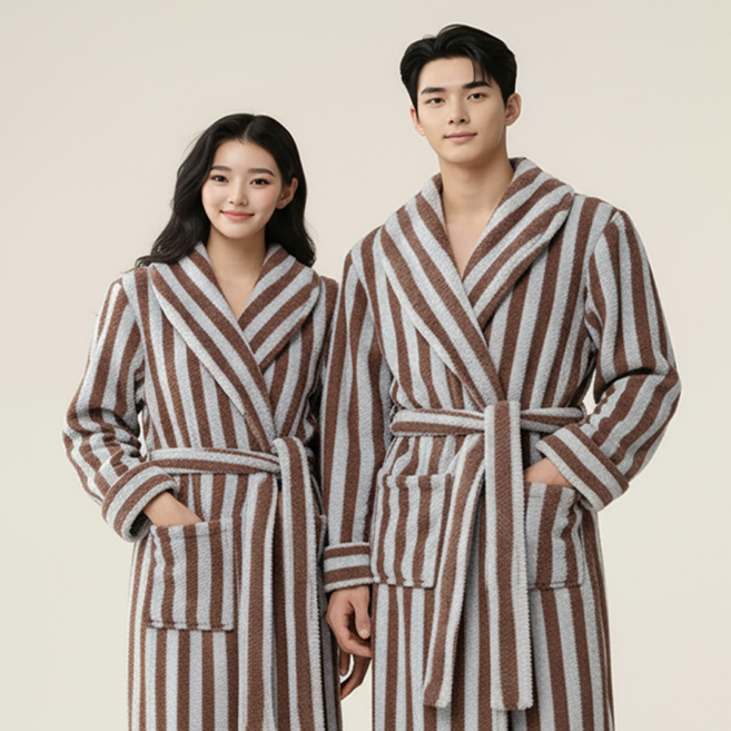 브리지스누즈 스트라이프 보온 샤워 가운 프리미엄 수면 겨울 호텔 로브