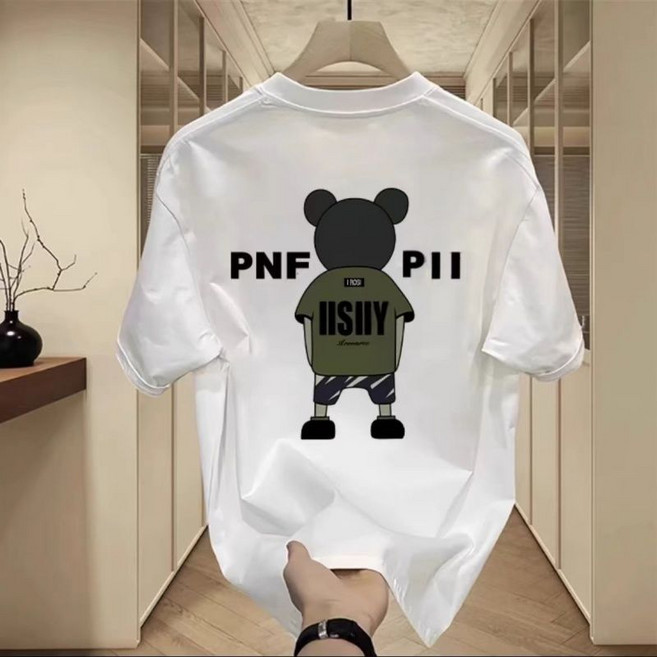 루비루 RB3124 순면 남녀공용 라운드넥 곰돌이 오버핏 반팔 티셔츠