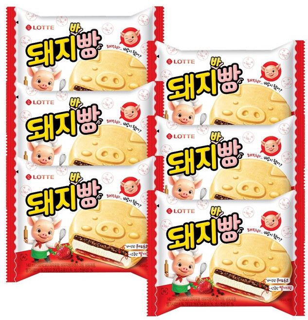롯데웰푸드 돼지바빵 아이스크림, 6개, 150ml