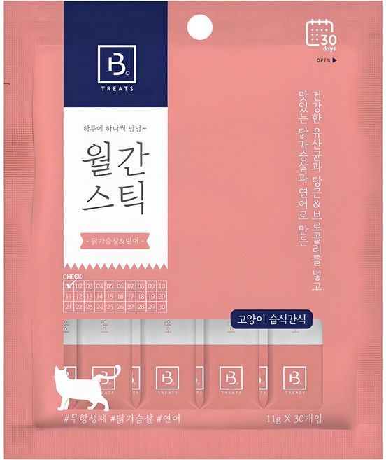 브리더랩 고양이 월간스틱 짜먹는 간식 30개입, 혼합맛(닭가슴살/연어), 330g, 1개