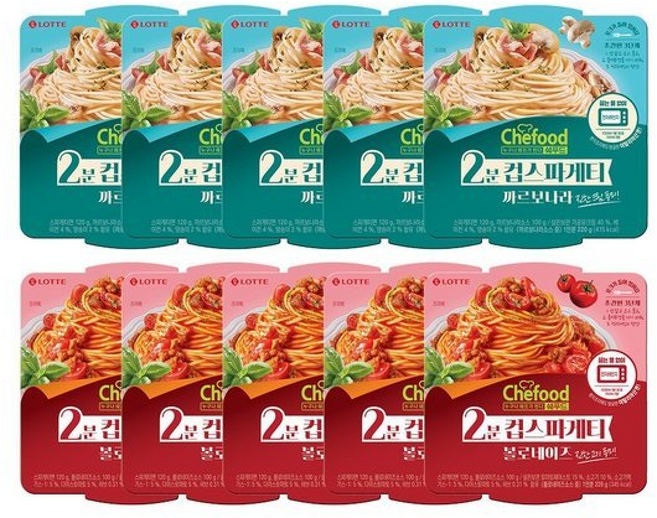 쉐푸드 스파게티 볼로네이즈 x+스파게티 까르보나라, 5개, 220g