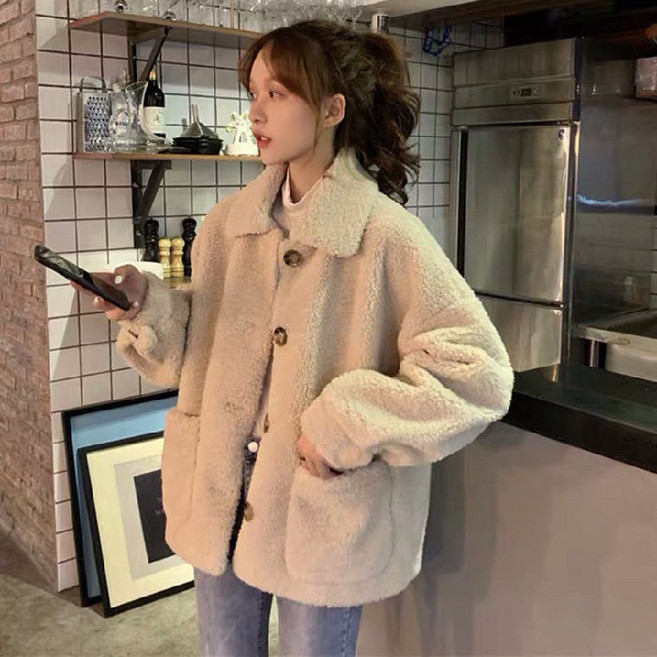 小個子加絨加厚羊羔毛外套女冬季新款韓版寬鬆棉衣服學生百搭