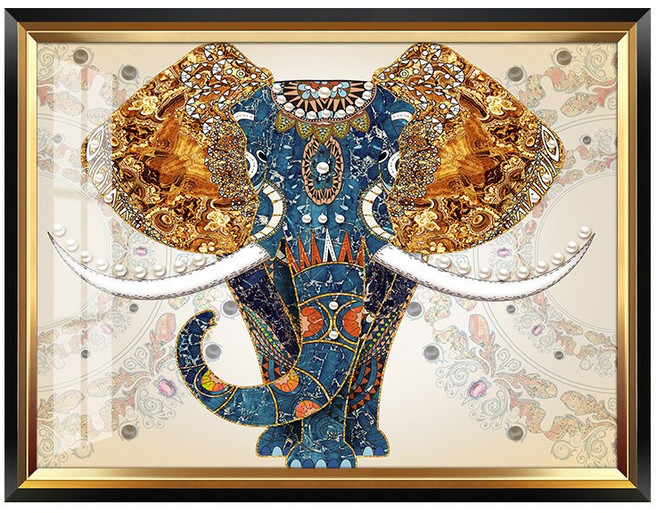 코끼리 벽걸이 그림 행운 풍수 벽화 소파 배경 복도 입구용 인테리어, E, 실버 프레임 80x60