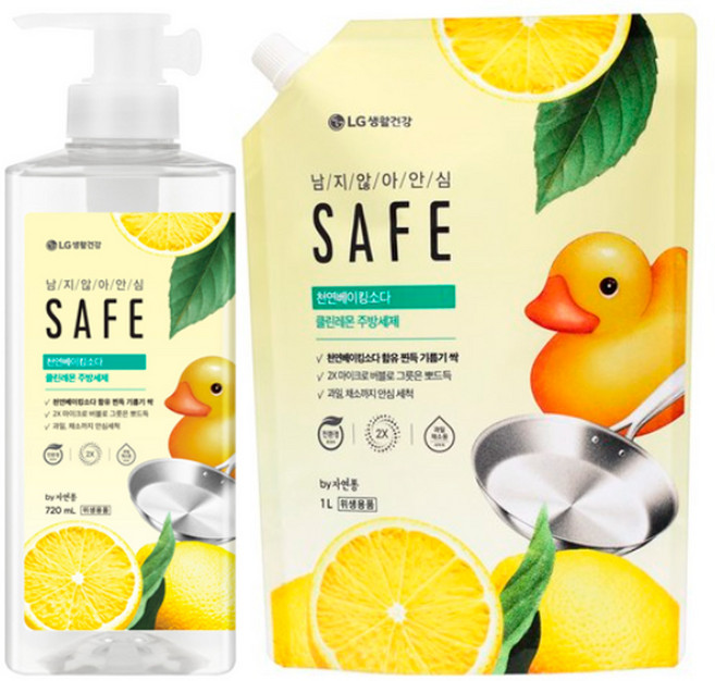 세이프 주방세제 천연베이킹소다 클린레몬 용기형 720ML + 리필 1L, 1개