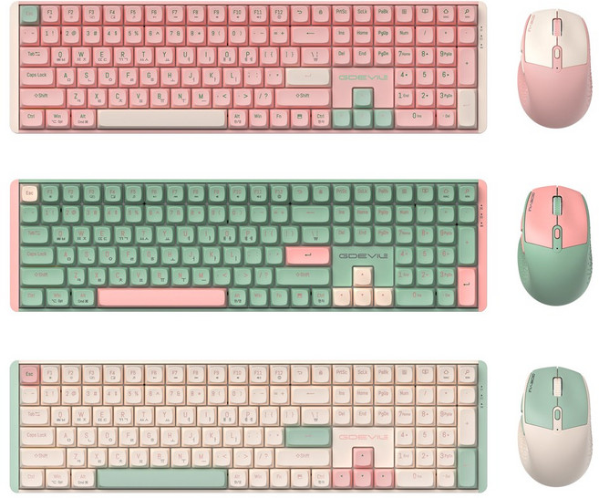 GDEVIL MK850W 저소음 무선 기계식 키보드 마우스 세트 (3컬러), 민트, 인체공학