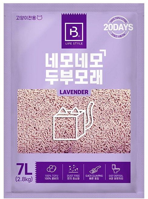 2개묶음 [고양이두부모래] 브리더랩 네모네모 두부모래 가는입자 라벤더 7L, 2개