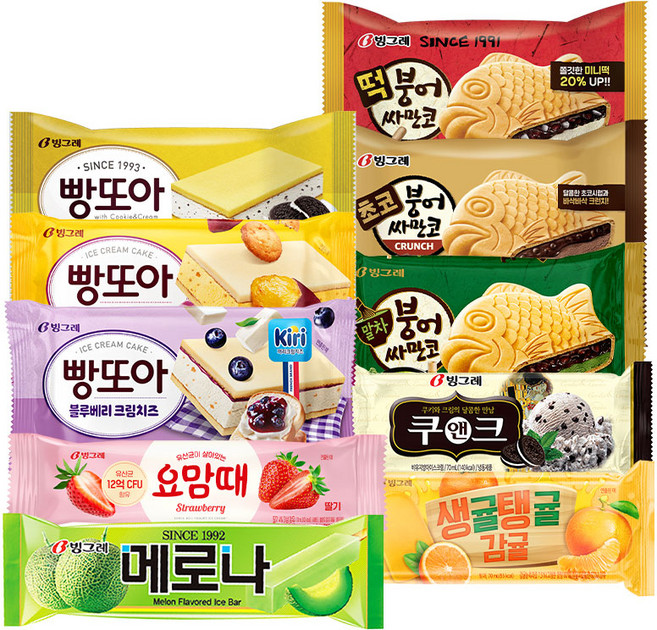 (총 32개입)빙그레 붕어싸만코/빵또아 (12개) + 바 (메로나/쿠앤크/생귤탱귤/요맘때) 20개