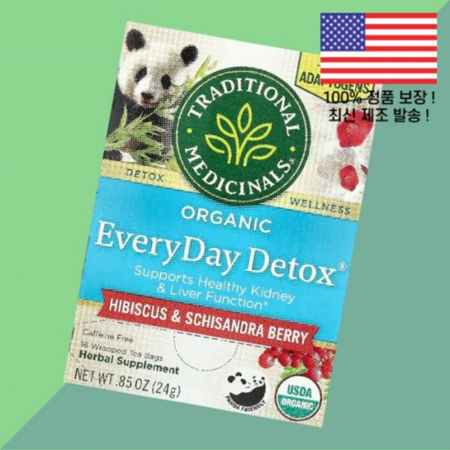 전통 약초 에브리데이 디톡스 히비스커스 오미자 베리 카페인 프리 포장 티백 16개 0.85온스 24g Traditional Medicinals, 전통 약초 에브리데이 디톡스 히비스커스 오미자 베리 카
