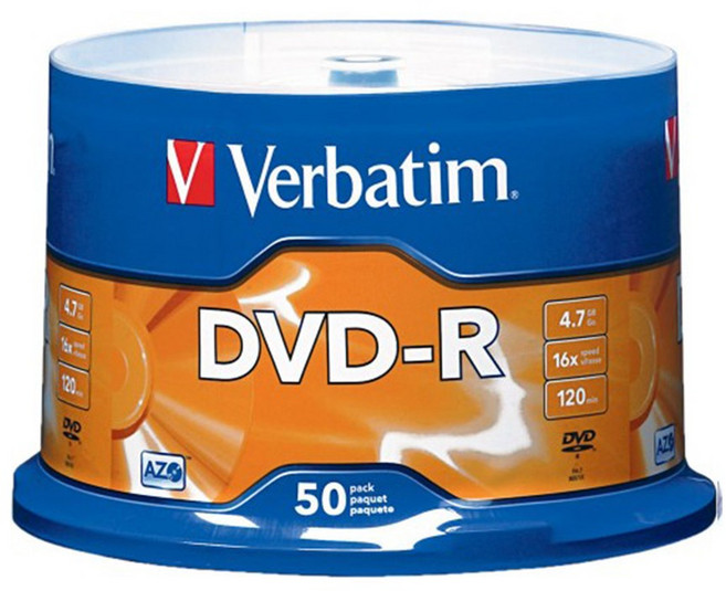 버바팀 DVD-R 4.7GB 16X 공디스크 케이크 50p, 97176, 1개