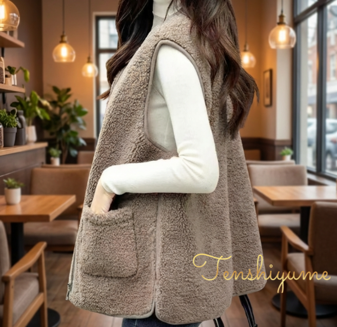 텐시유메 여성 후리스 양털 뽀글이 조끼