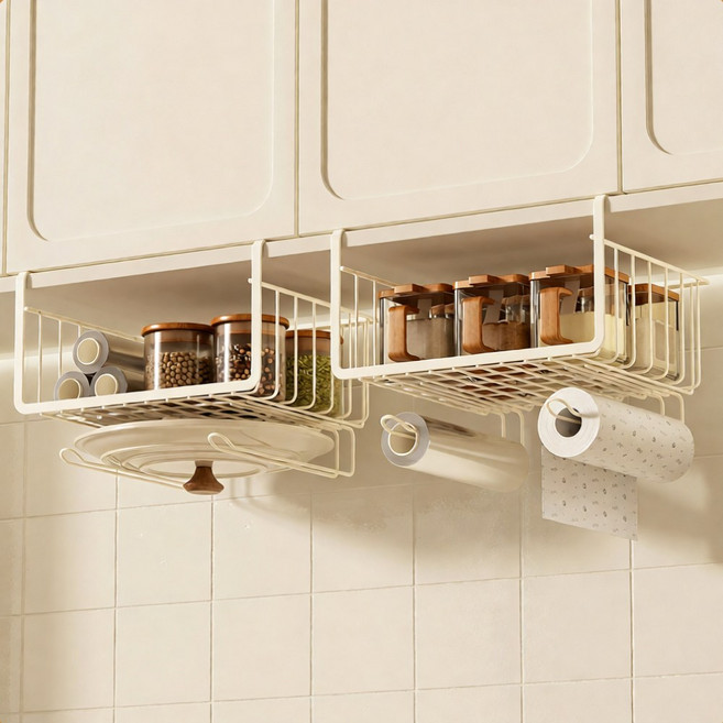 [공간확장] 로미크 무타공 주방 걸이 선반 정리, 1개, 클린화이트