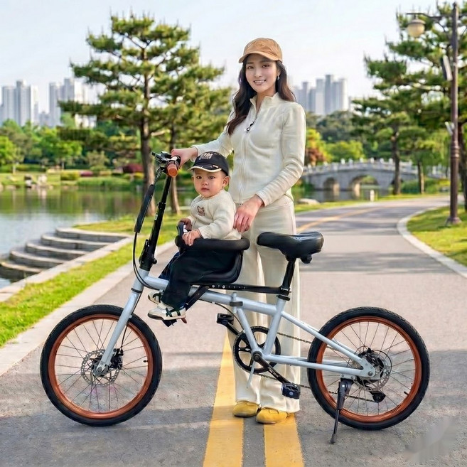 가족 접이식 유아동승 자전거 아기랑 같이타는 미니벨로 아이동승 어린이안전시트 공원 한강 여성용 출퇴근, 22인치, 미스트 블루 단일변속