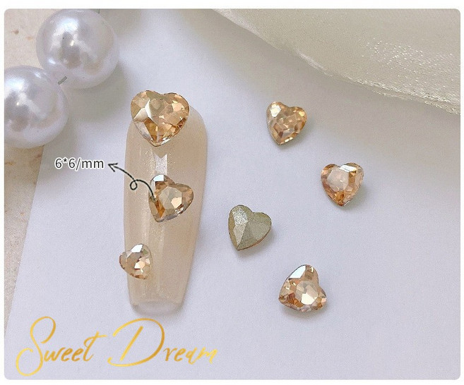 美甲水晶愛心尖底鑽 10顆, 1個, 02香檳【中款6mm】10顆, 02香檳