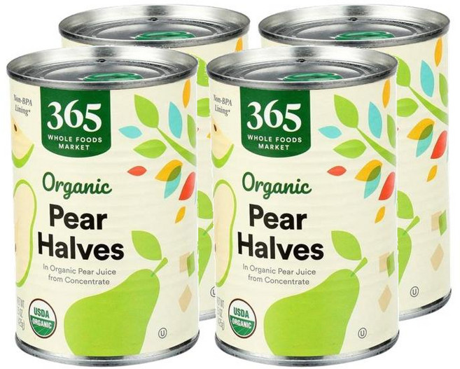 365 Whole Foods Market 페어 하프 서양배 통조림 425g 4개 (미국배송) Organic Pear Havles