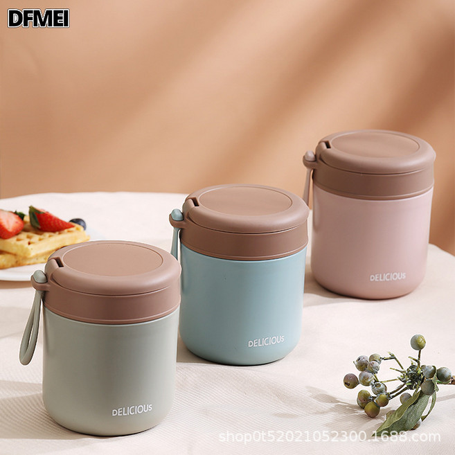 DFMEI 新款304不鏽鋼密封湯杯 日式手提便攜早餐杯 學生湯罐牛奶杯, 1個, 430ml-304不鏽鋼內膽:綠色
