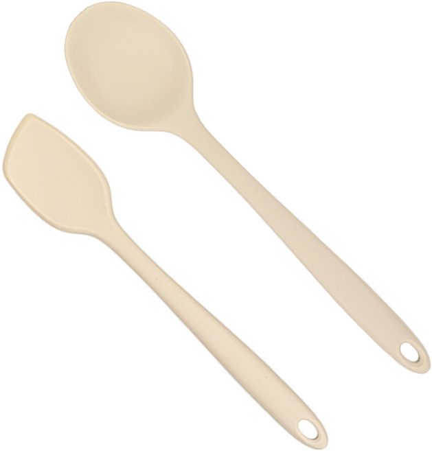 모모빈 실리콘 이유식 조리도구 스파츌라 + 멀티스푼 요리스푼 미니 볶음주걱, 크림 브륄레, 1세트, 스파츌라 S + 멀티스푼 L