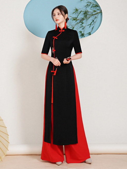 여성 베트남 전통 롱 아오자이 우아한 파티복 복고풍 의상