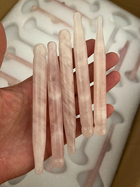 天然 粉晶 玉石 臉部 按摩 滾輪, 1個, 如圖所示