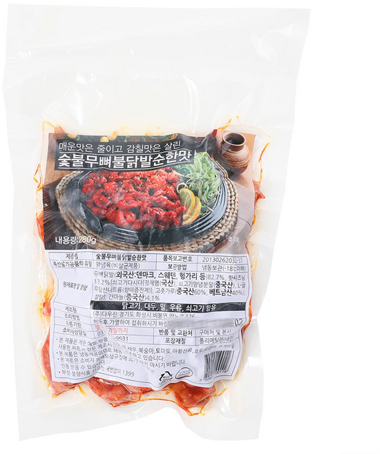 바이오푸드몰_다우린 숯불무뼈불닭발(순한맛), 280g, 1개
