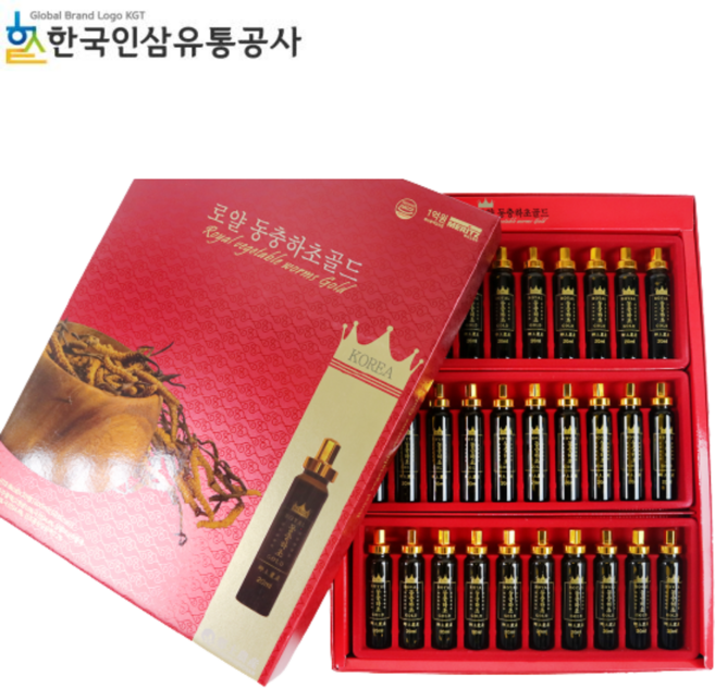 한국인삼유통공사 로얄 동충하초 골드 30병 상황버섯 추출액 진액 애엽 천궁 당귀 숙지황 계피 대추 작약 감초 영지버섯 홍삼 수험생 직장인 부모님 어르신 전통 한방 건강식품 선물, 600ml
