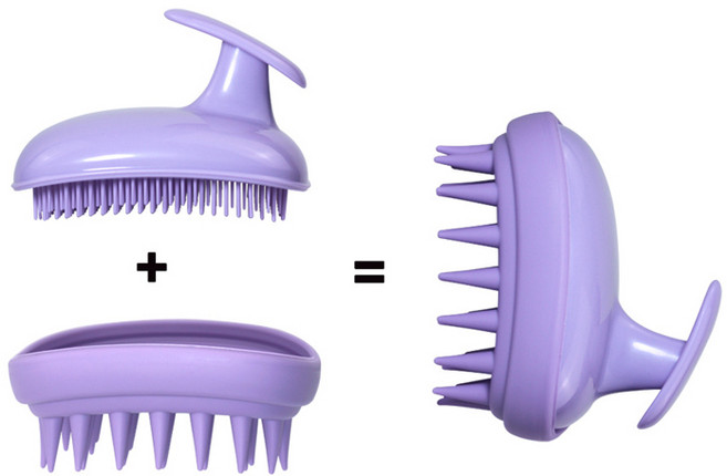 올라이프지 두가지 타입 투인원 실리콘 샴푸브러쉬 저자극 두피 마사지 머리 빗, 1개, 라벤더
