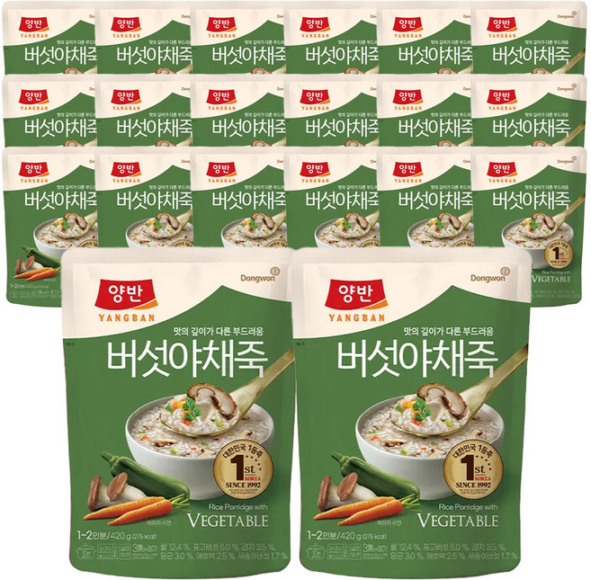 양반 버섯 야채죽, 420g, 20개
