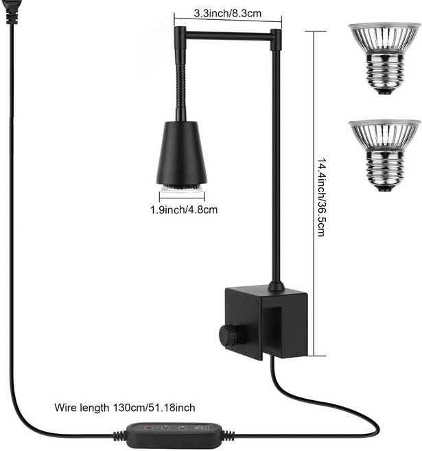 조도 조절 타이머 전구 스팟 도마뱀 서식지 클립 램프 베이킹 UVA/UVB 가열 열 25W 2 파충류 포함 50W 거북이, AU Plug, 1개