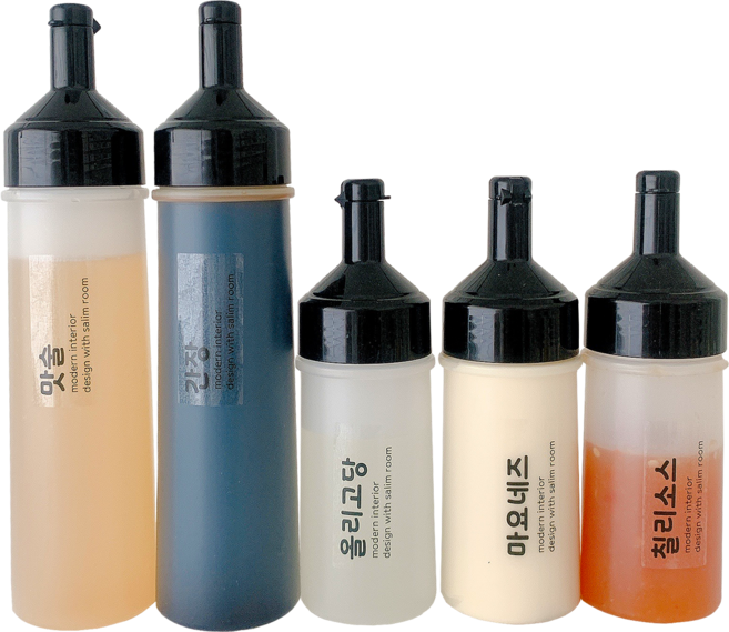 국내산 소스통세트 5개 블랙캡 - 투명라벨 18종, 500ml