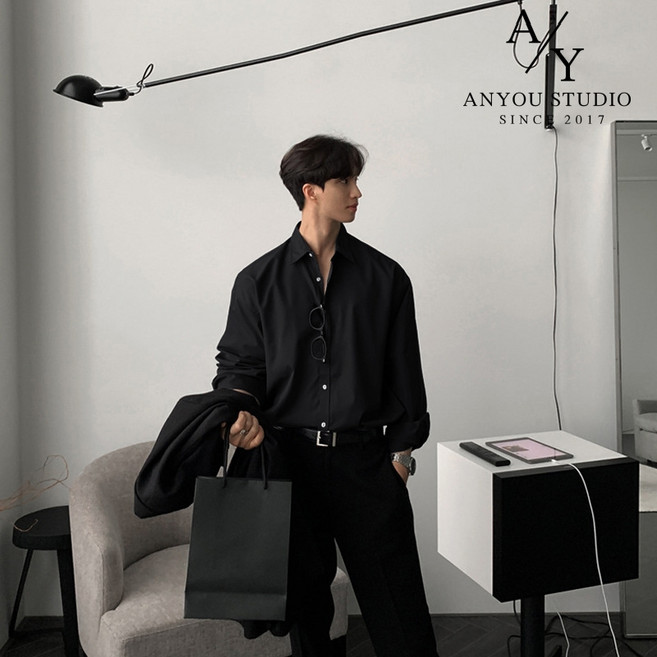ANYOU 남성용 링클프리 베이직 캐주얼 셔츠