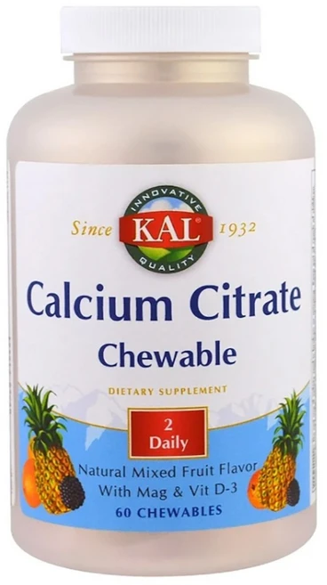 Kal 칼슘 시트레이트 내추럴 믹스드 프루트 츄어블, 1개, 60정 - 쿠팡