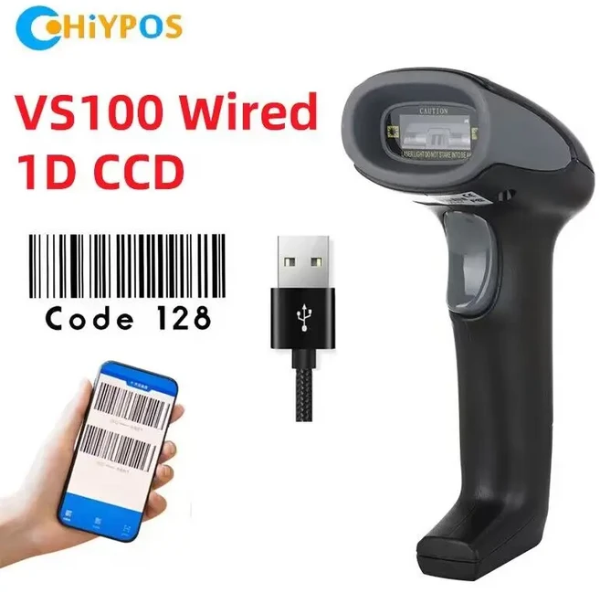 바코드 스캐너 1D/2D/QR/PDF417/데이터 매트릭스 바코드 스캐너 유선/무선 슈퍼마켓 산업 휴대용 바코드 리, 01 빠른  Mainland, 1개, 04 VS100 USB wired