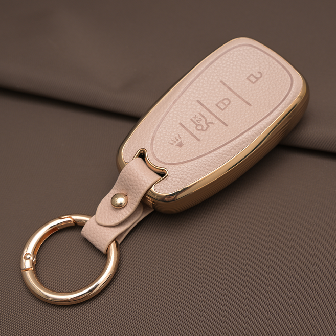 쉐보레 스파크 올뉴 크루즈 말리부 볼트 호환 TPU 프리미엄 가죽 자동차 스마트 키 케이스 차 키홀더, 4버튼TL19, 아이보리골드