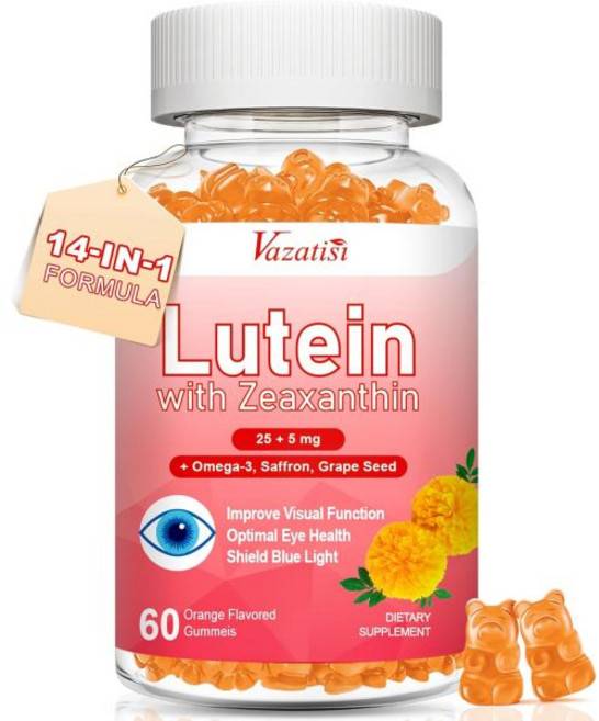 Eye Vitamins Lutein & Zeaxanthin Gummies Sugar Free Eye Health Supplements with Bilberry Astaxan, Orange, 1개, 60정