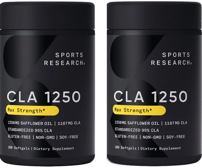 스포츠리서치 맥스 포텐시 CLA 1250mg 새플라워 오일 소프트젤, 180정, 2개 - 쿠팡