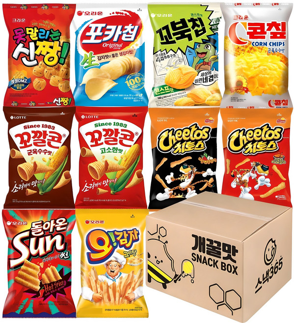 10종 포카칩 꼬북칩 콘칩 꼬깔콘 치토스 스낵 과자세트, 1개