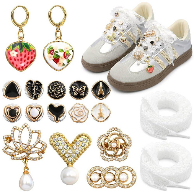 WEGOODZF Shoe Charms for Women Sneakers: A Set of Decoration Charm and Shoelaces - 1 Pair Light Ye